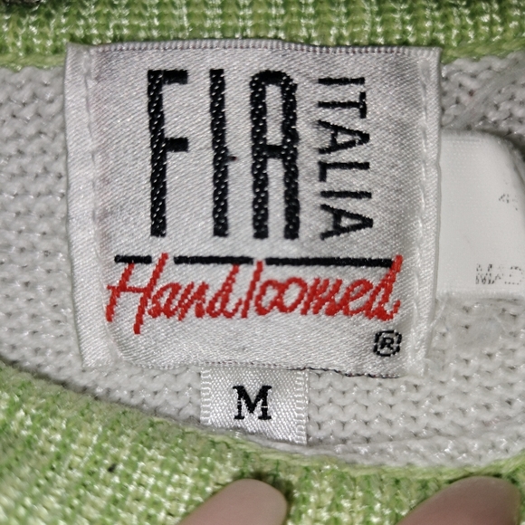 FIA Italian Handloomed Vintage Key Lime Striped Knit Top w/ eyelets Sz. M - Picture 2 of 6